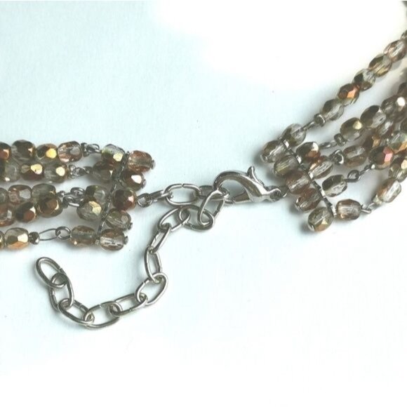 Vintage 80's Czech cascade choker necklace rose gold crystal - Picture 2 of 8
